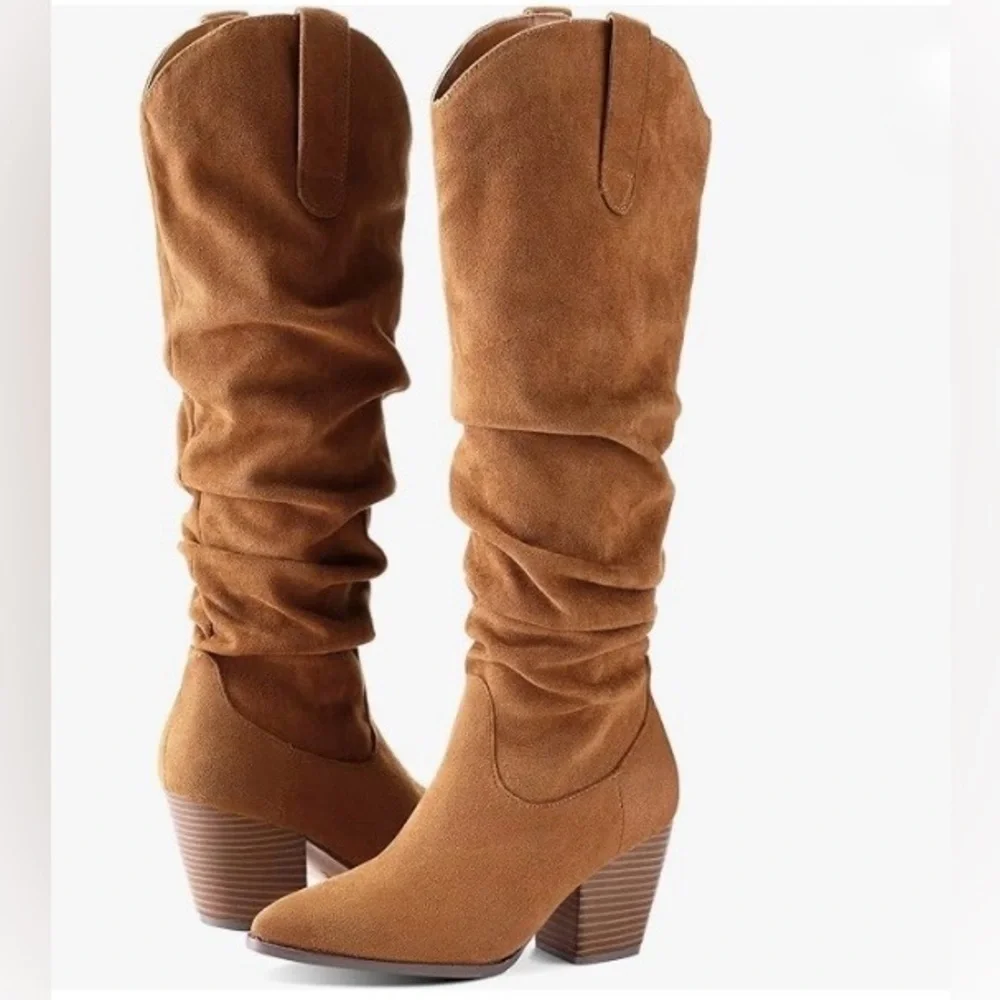 Women's Slouchy Mid-Calf Tan Faux Suede Boot Size 7